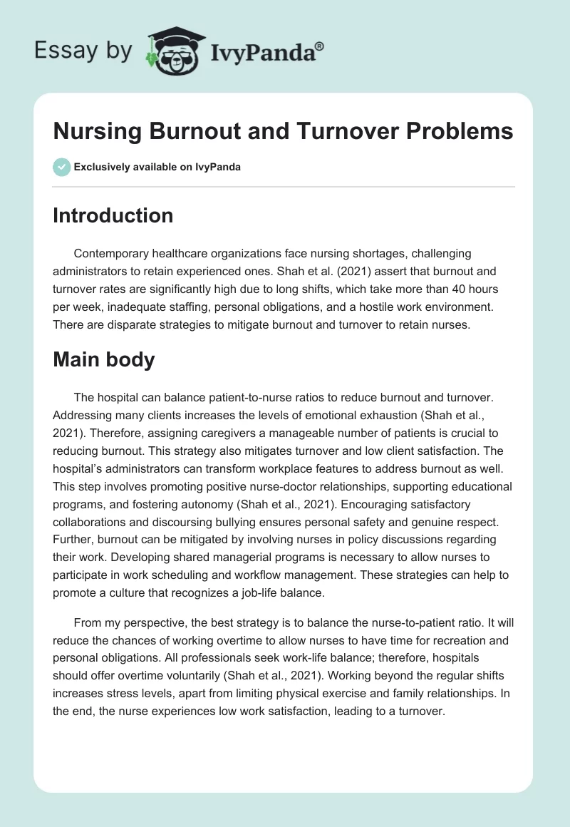 Nursing Burnout and Turnover Problems. Page 1