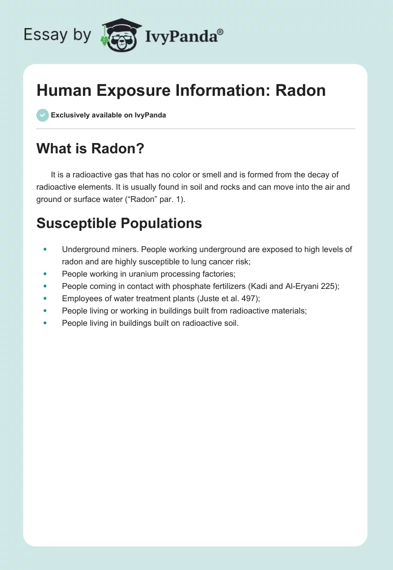 Human Exposure Information: Radon. Page 1