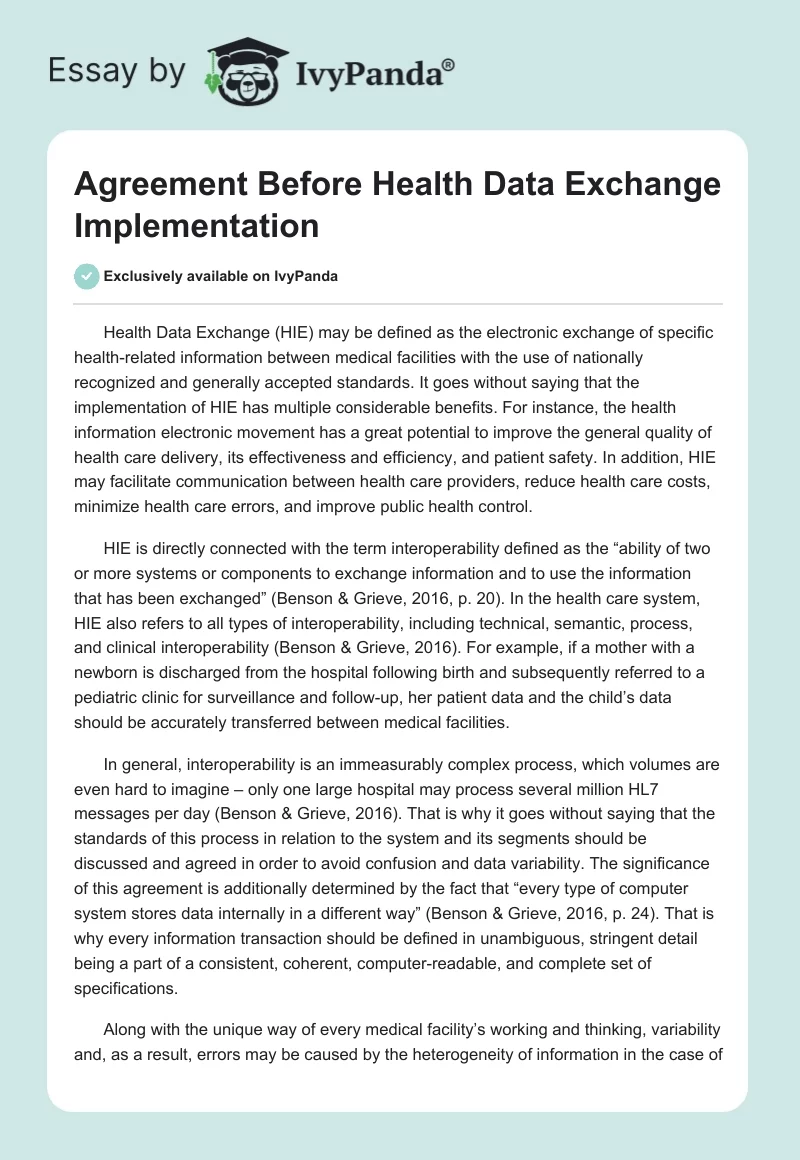 Agreement Before Health Data Exchange Implementation. Page 1