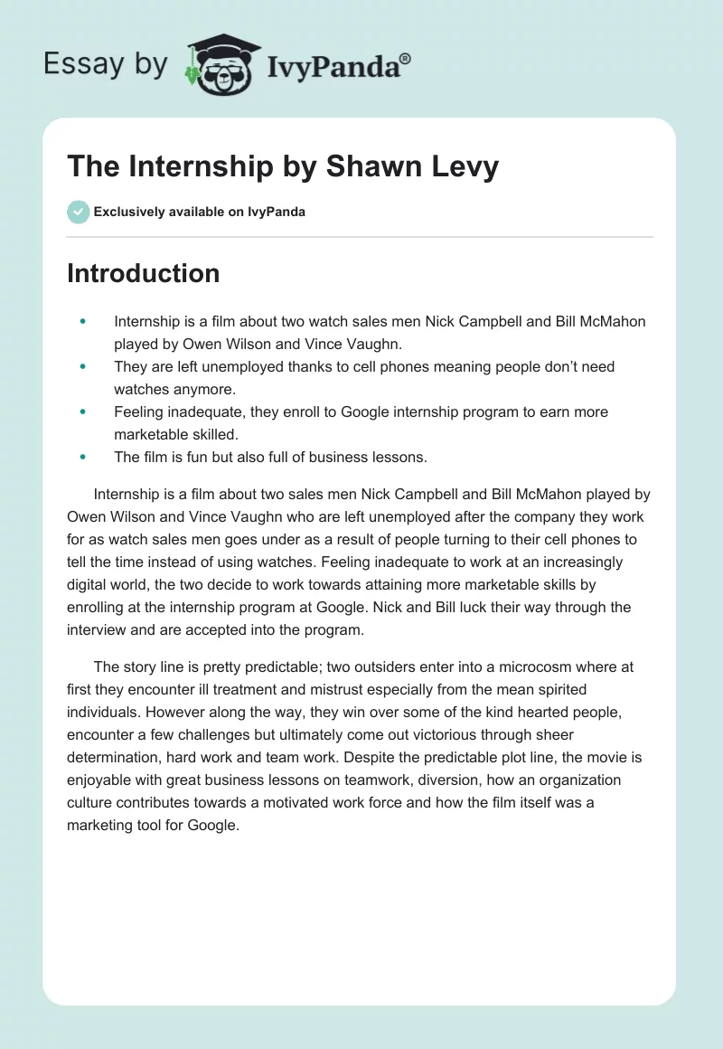"The Internship" by Shawn Levy. Page 1