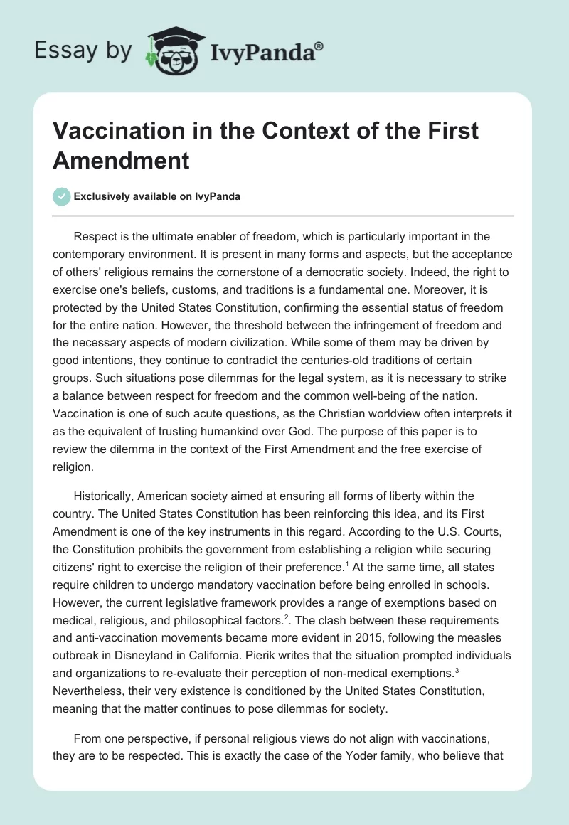 Vaccination in the Context of the First Amendment. Page 1