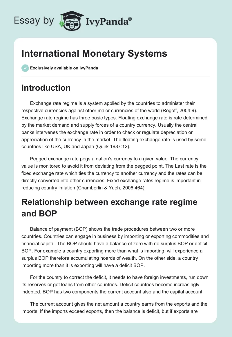 International Monetary Systems. Page 1