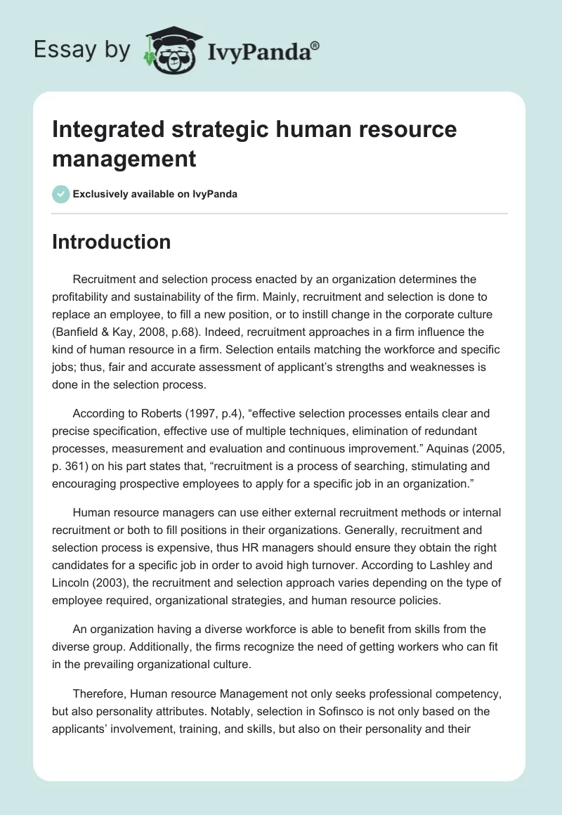 Integrated strategic human resource management. Page 1