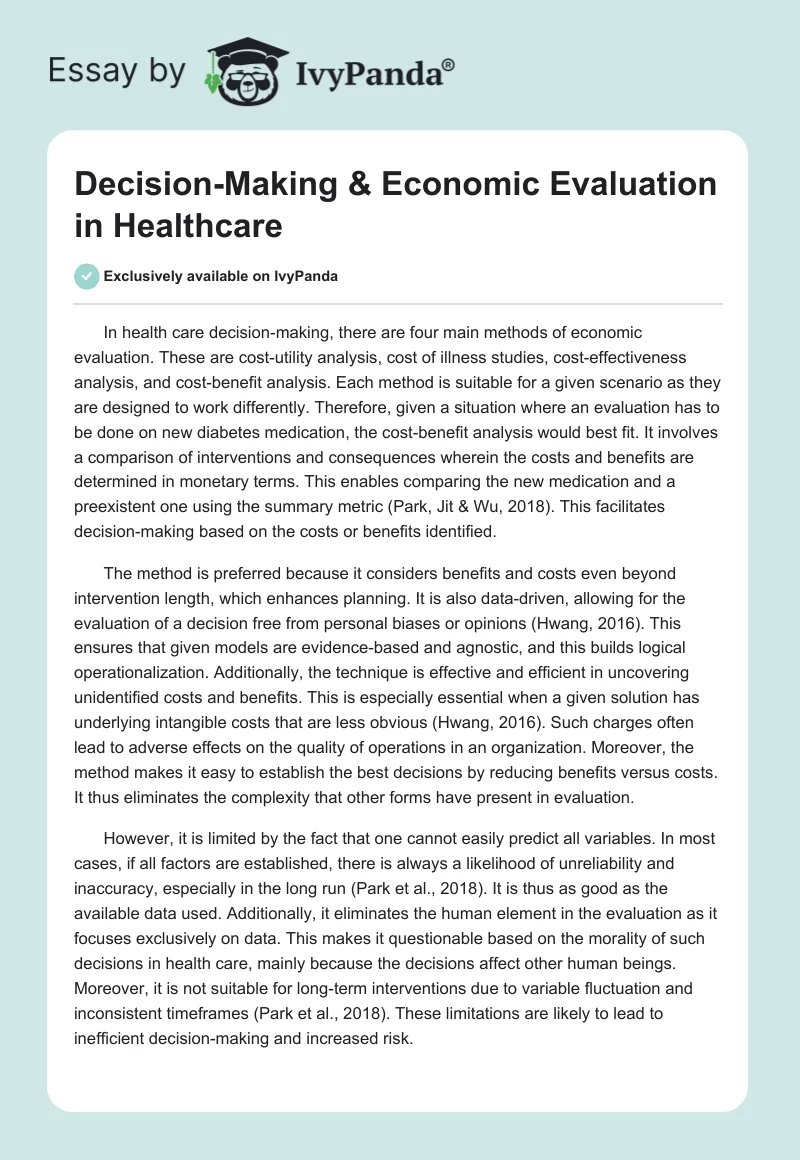 Decision-Making & Economic Evaluation in Healthcare. Page 1