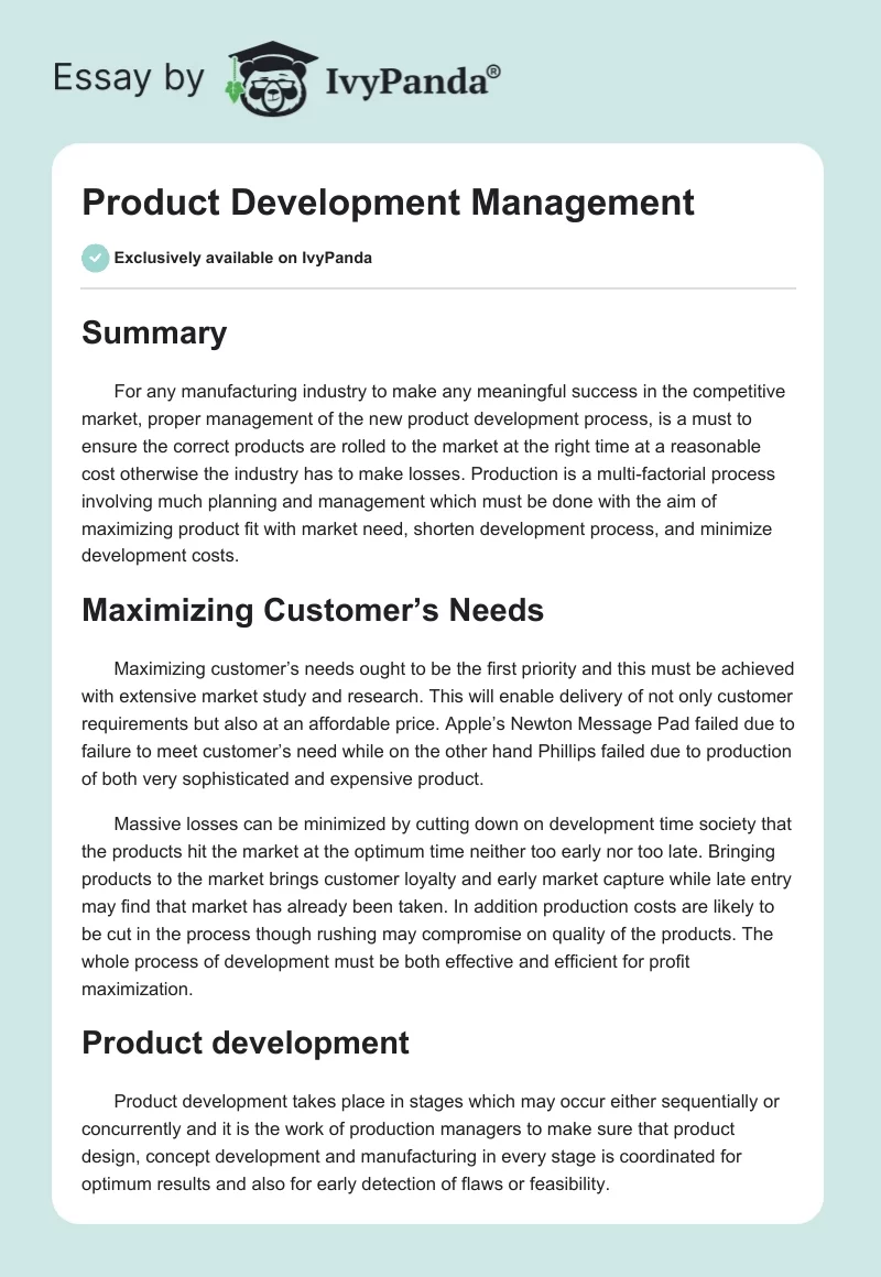 Product Development Management. Page 1
