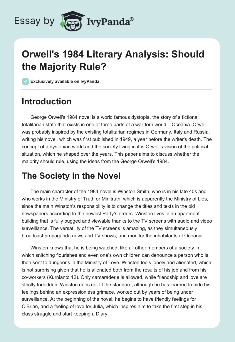 Orwell's 1984 Literary Analysis: Should the Majority Rule?. Page 1