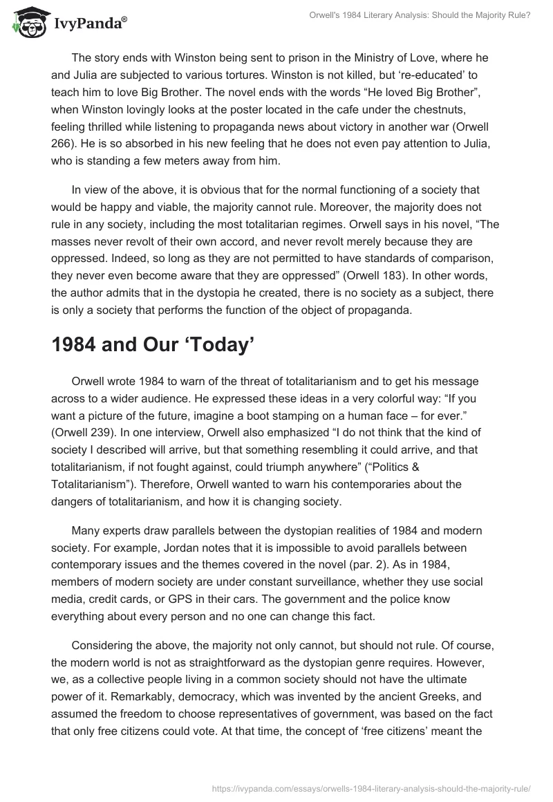 Orwell's 1984 Literary Analysis: Should the Majority Rule?. Page 2