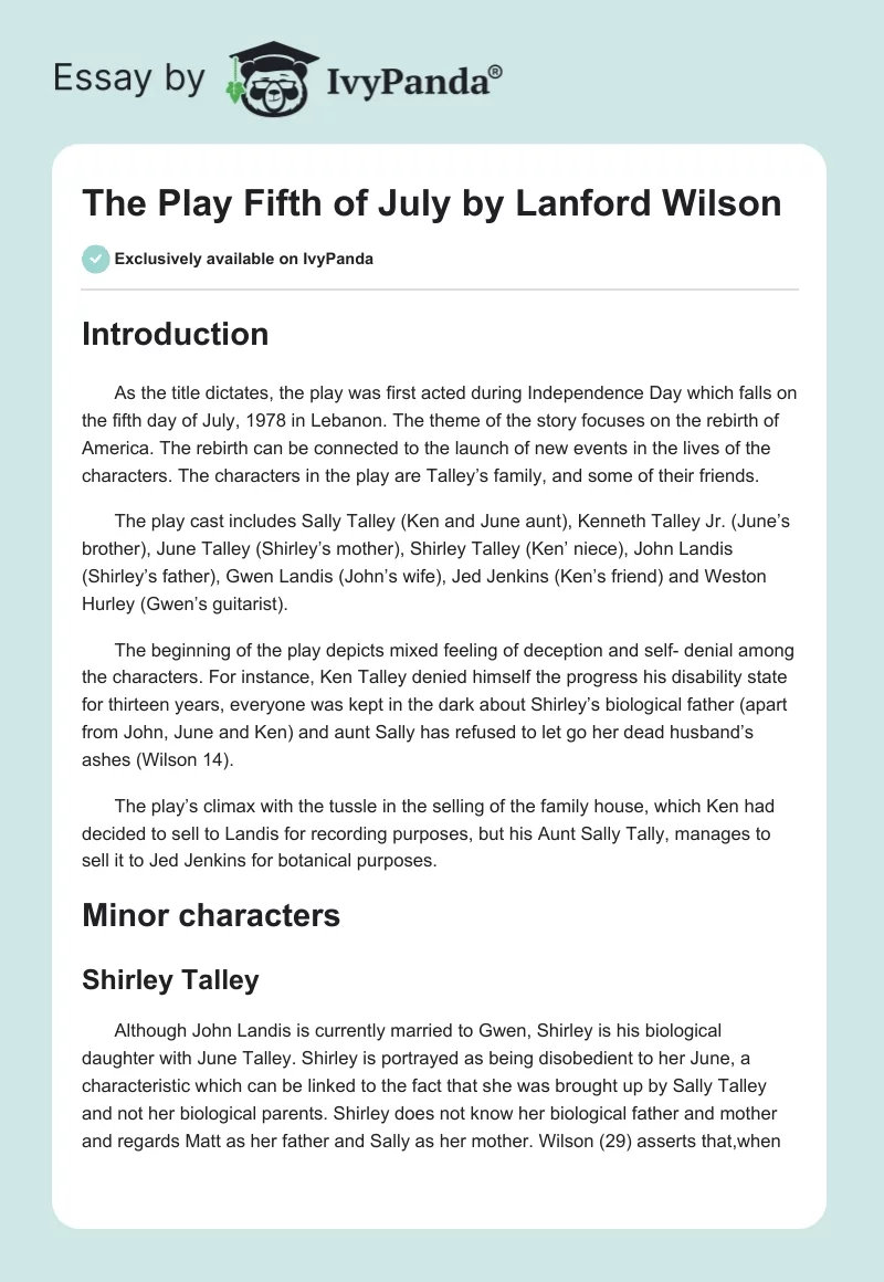 The Play "Fifth of July" by Lanford Wilson. Page 1