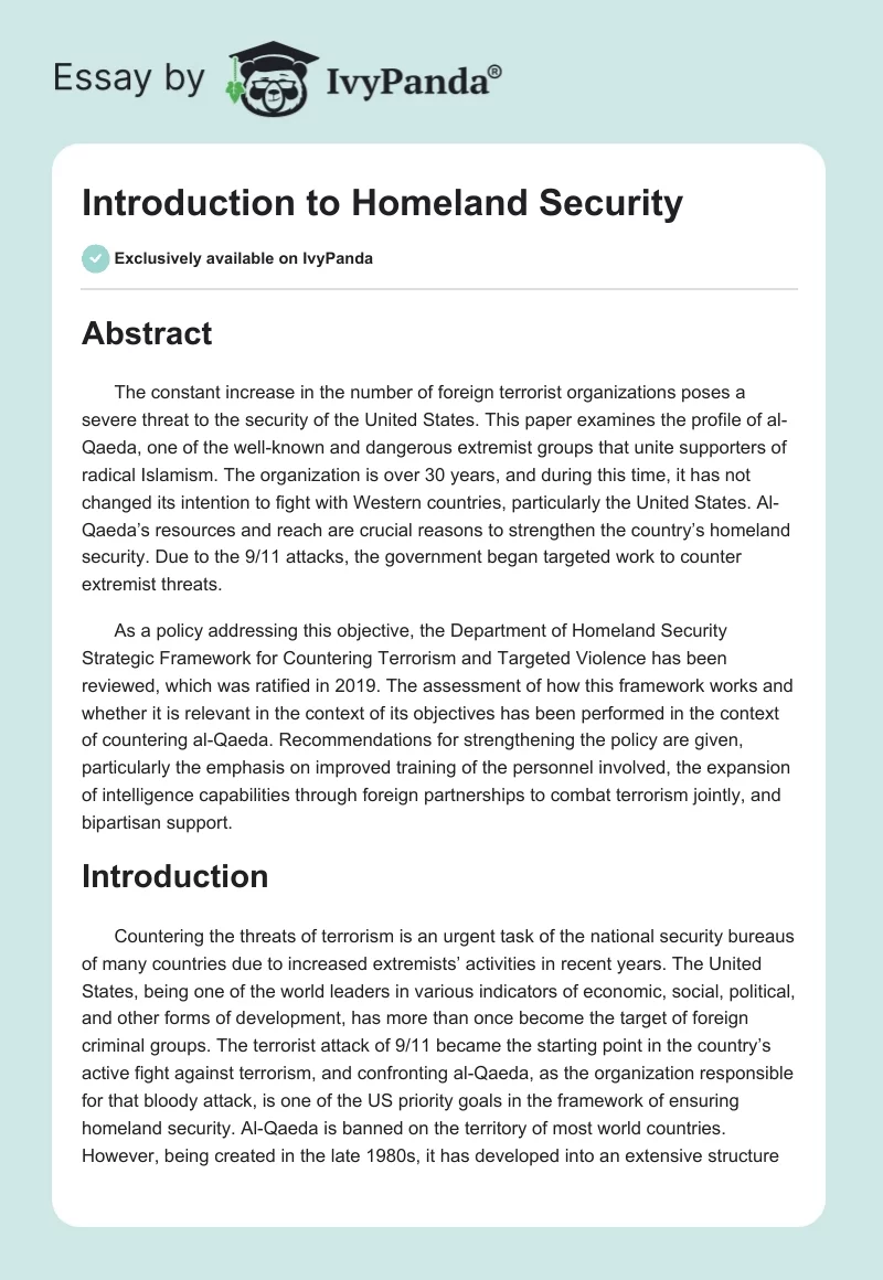 Introduction to Homeland Security. Page 1