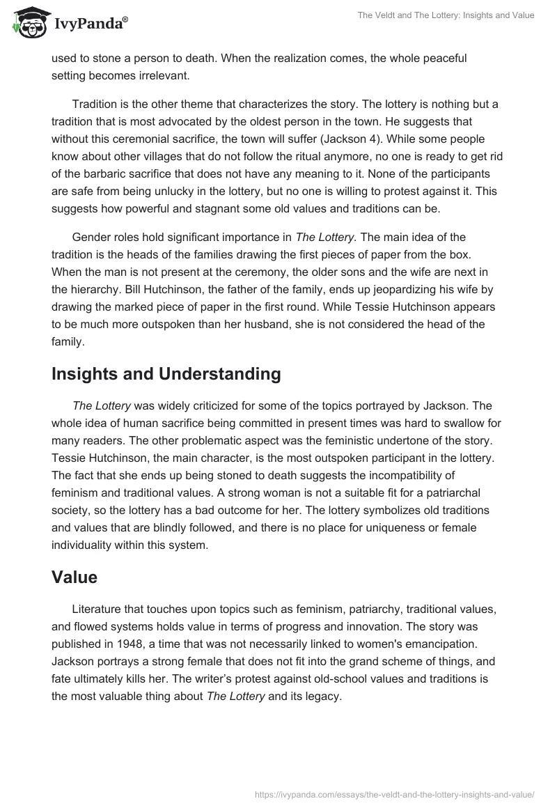The Veldt and "The Lottery": Insights and Value. Page 2