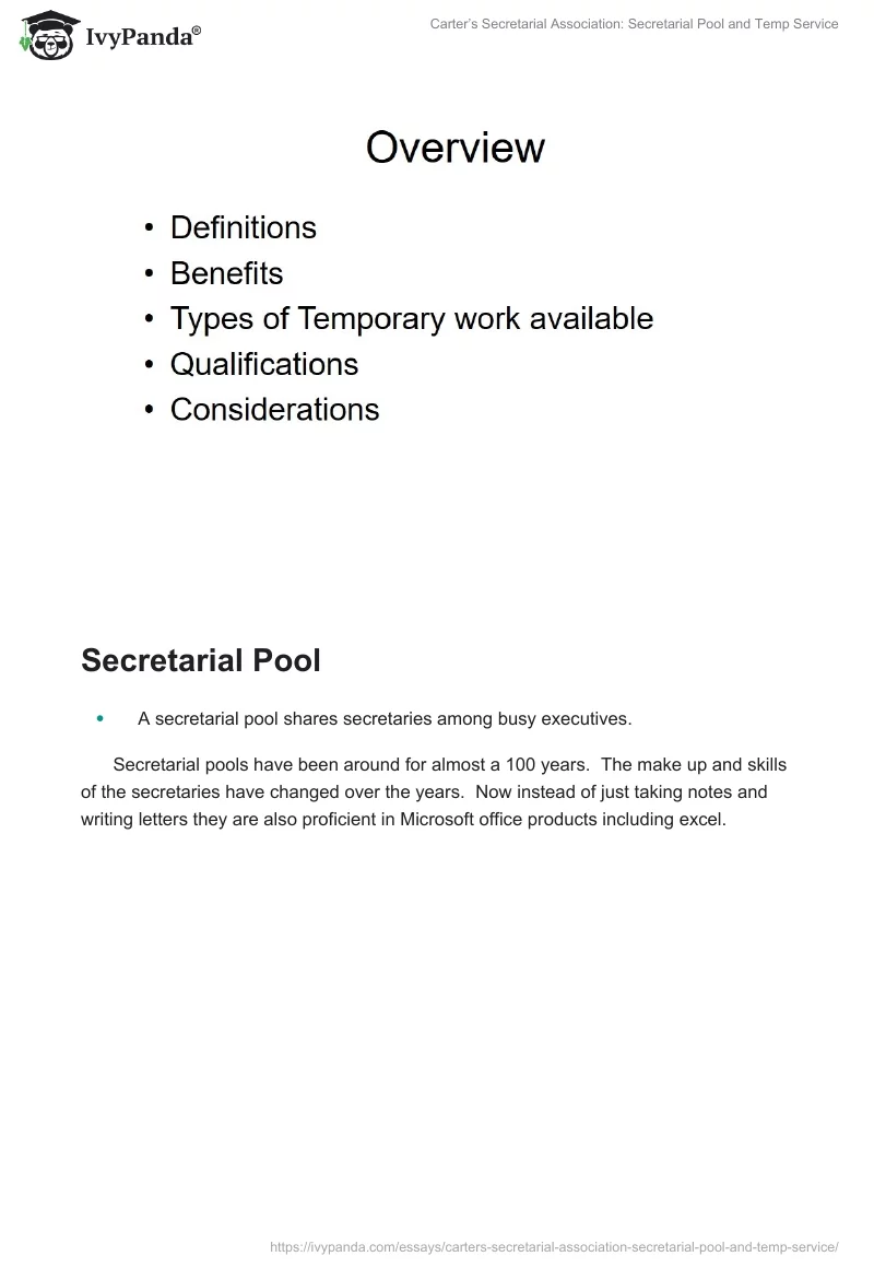 Carter’s Secretarial Association: Secretarial Pool and Temp Service. Page 2
