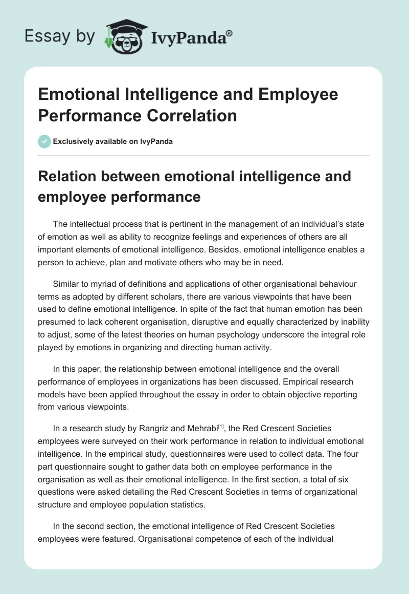 Emotional Intelligence and Employee Performance Correlation. Page 1