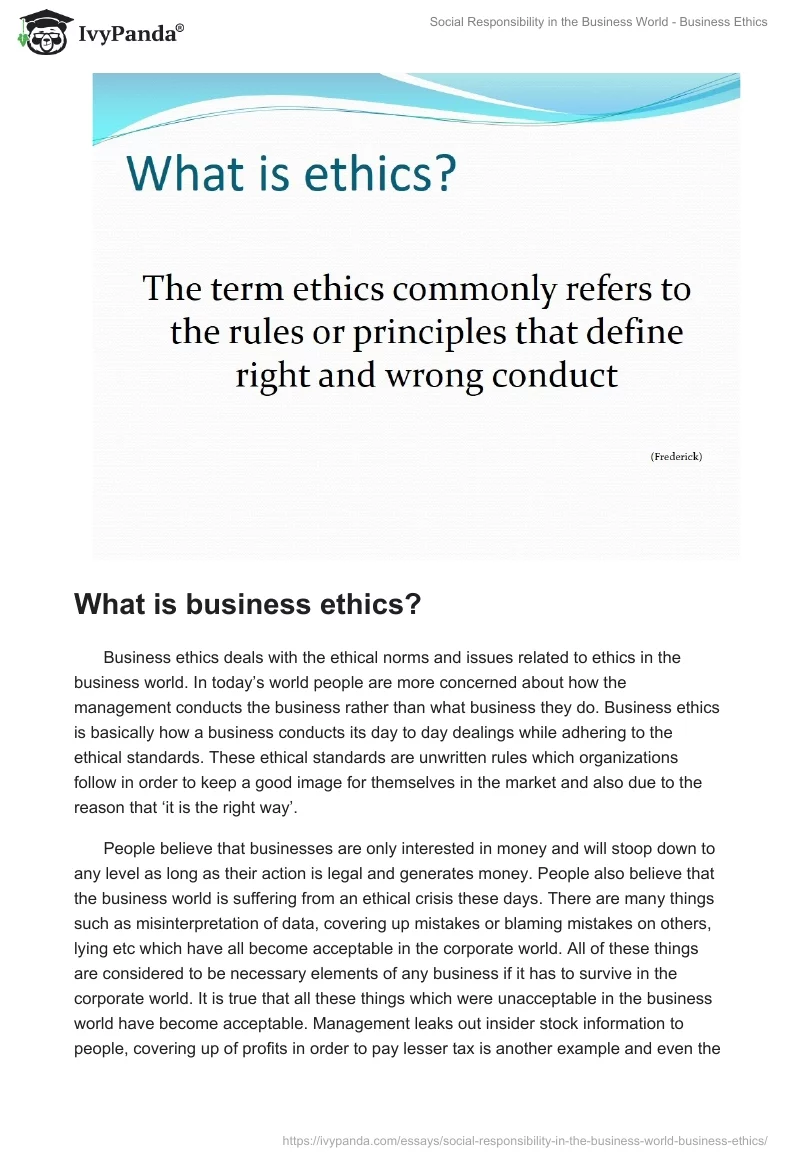 Social Responsibility in the Business World - Business Ethics. Page 2