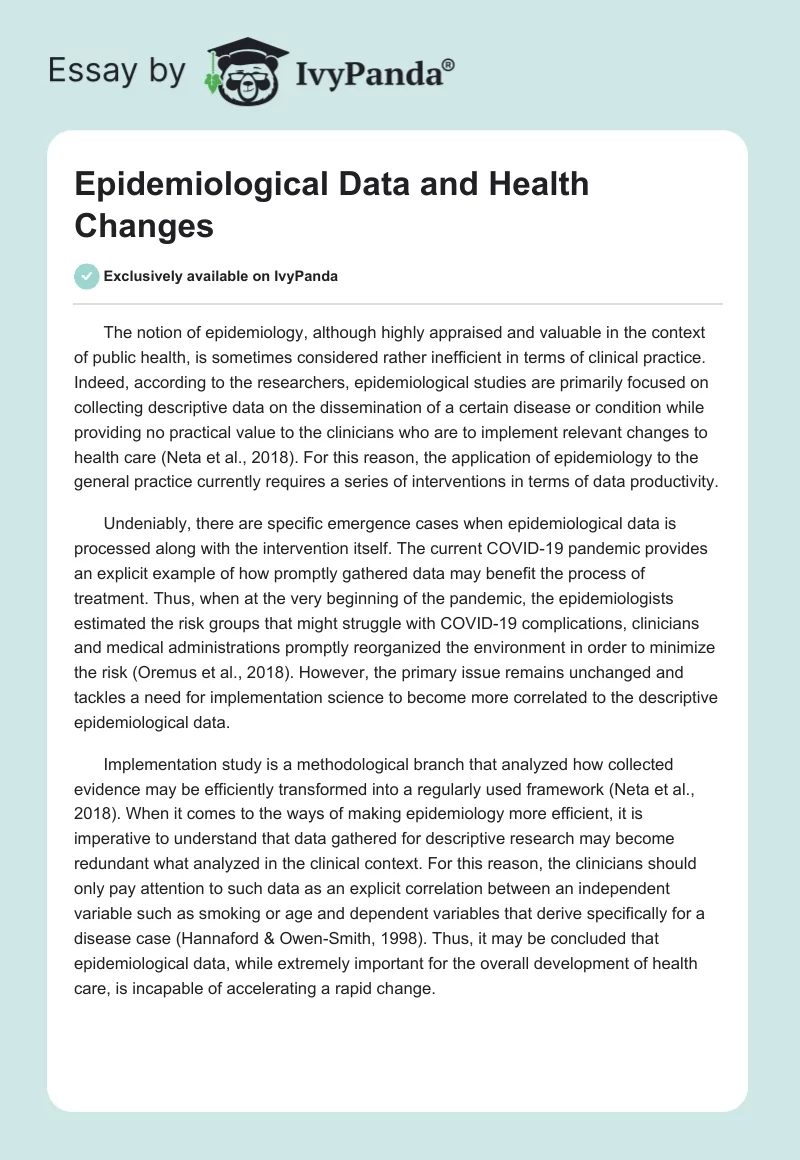 Epidemiological Data and Health Changes. Page 1
