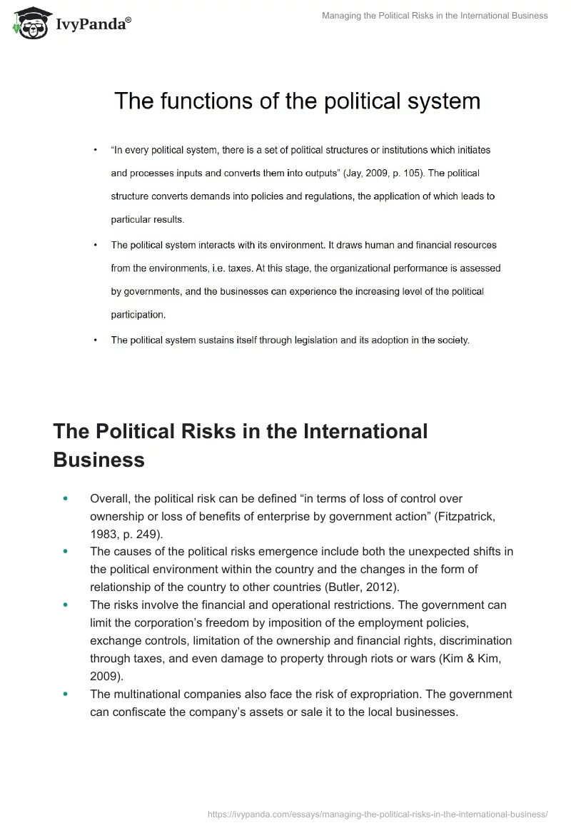Managing the Political Risks in the International Business. Page 3