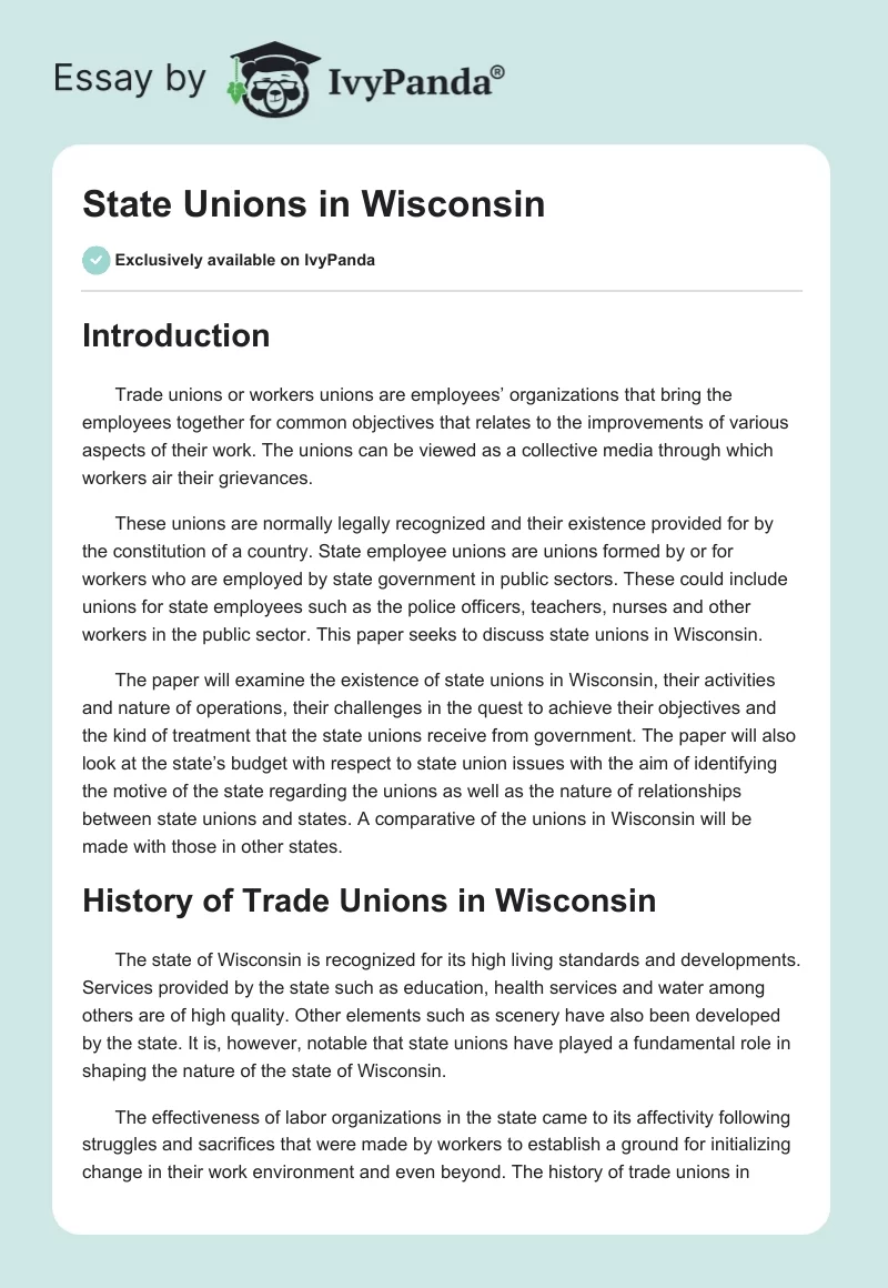 State Unions in Wisconsin. Page 1