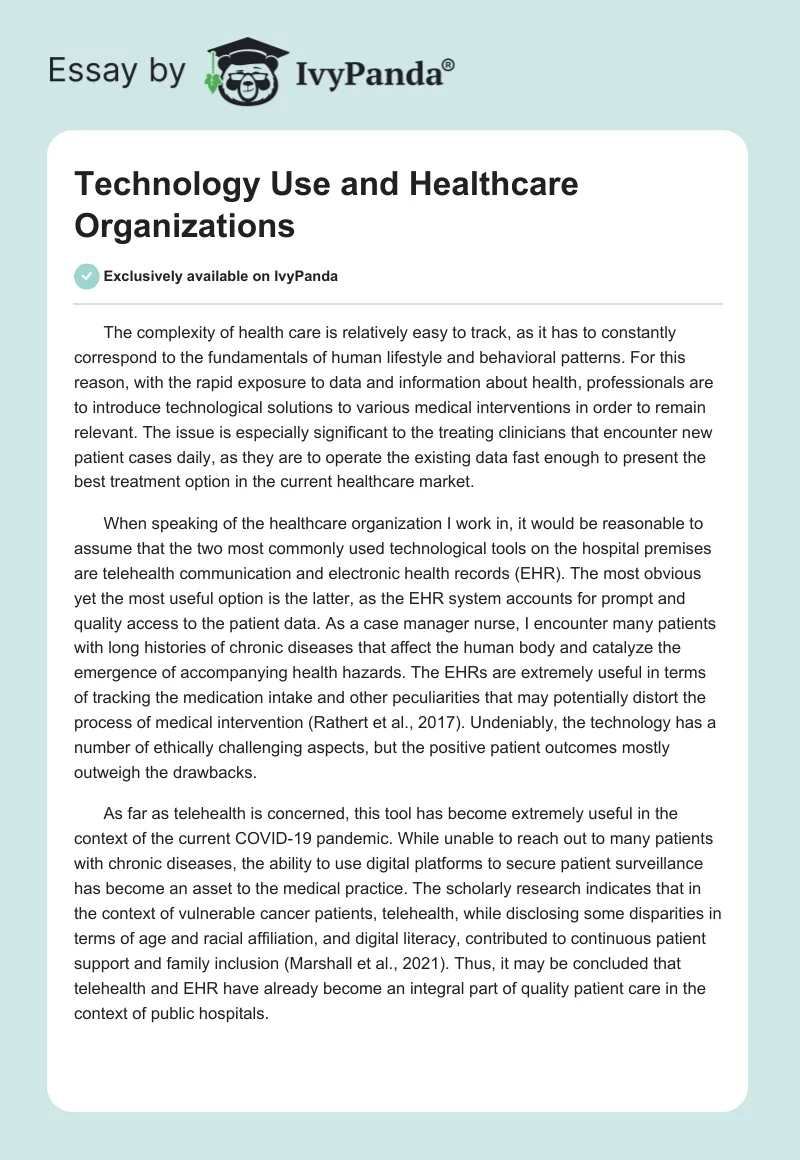 Technology Use and Healthcare Organizations. Page 1