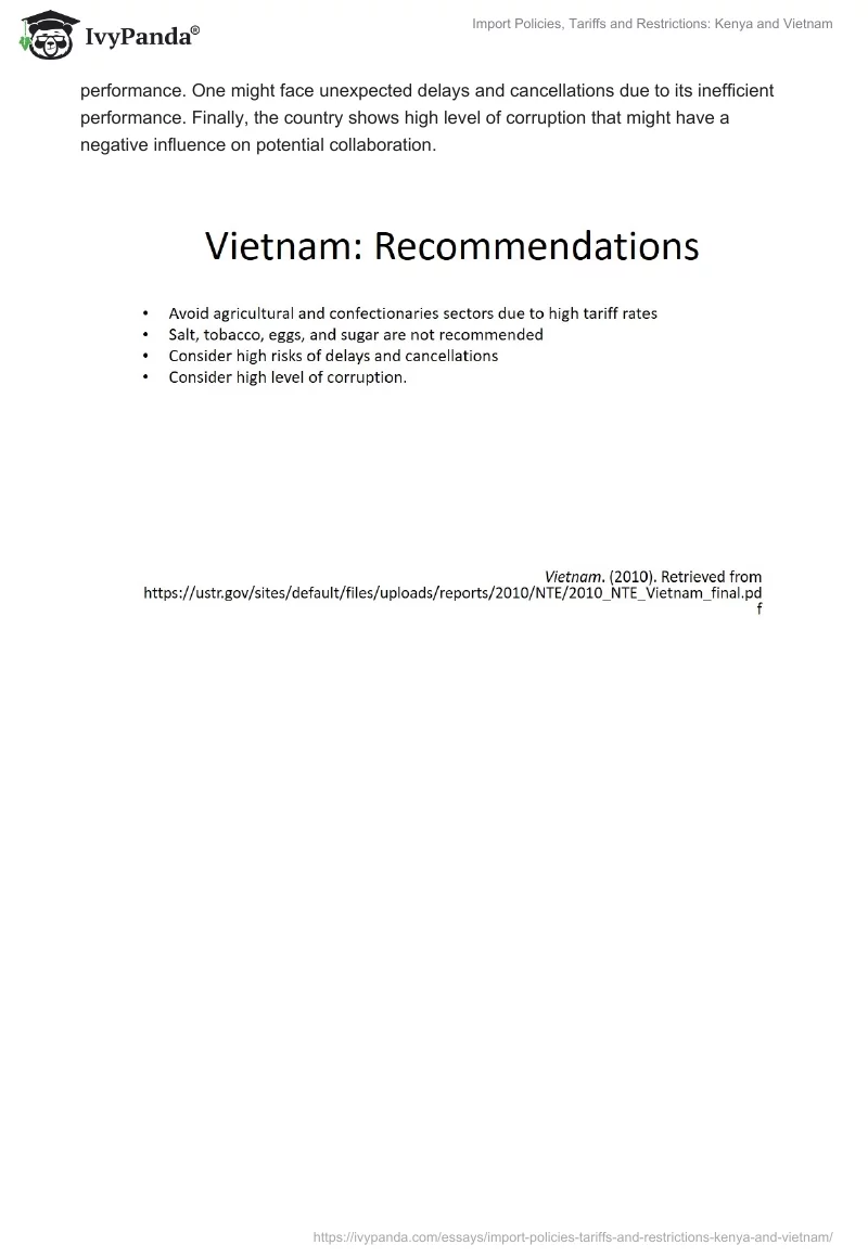 Import Policies, Tariffs and Restrictions: Kenya and Vietnam. Page 5