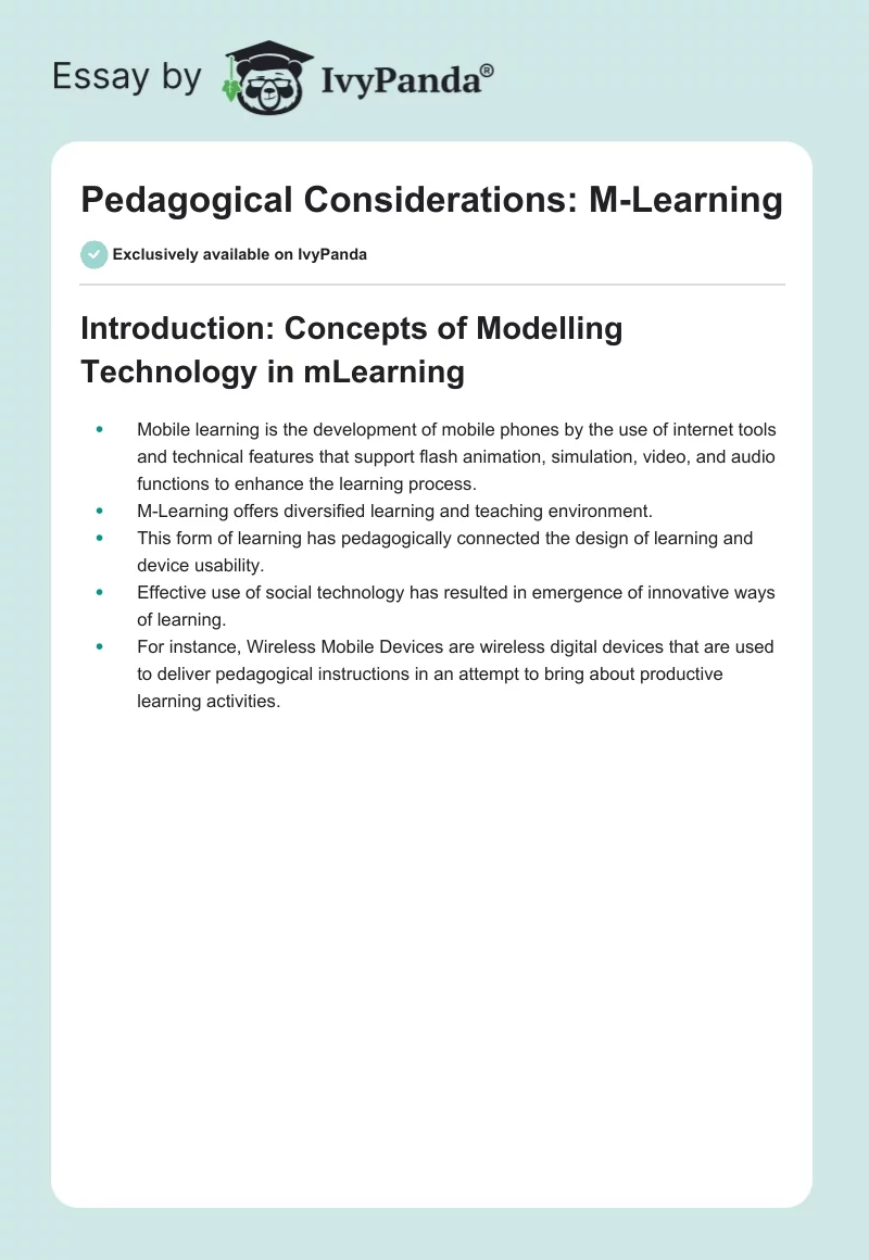 Pedagogical Considerations: M-Learning. Page 1