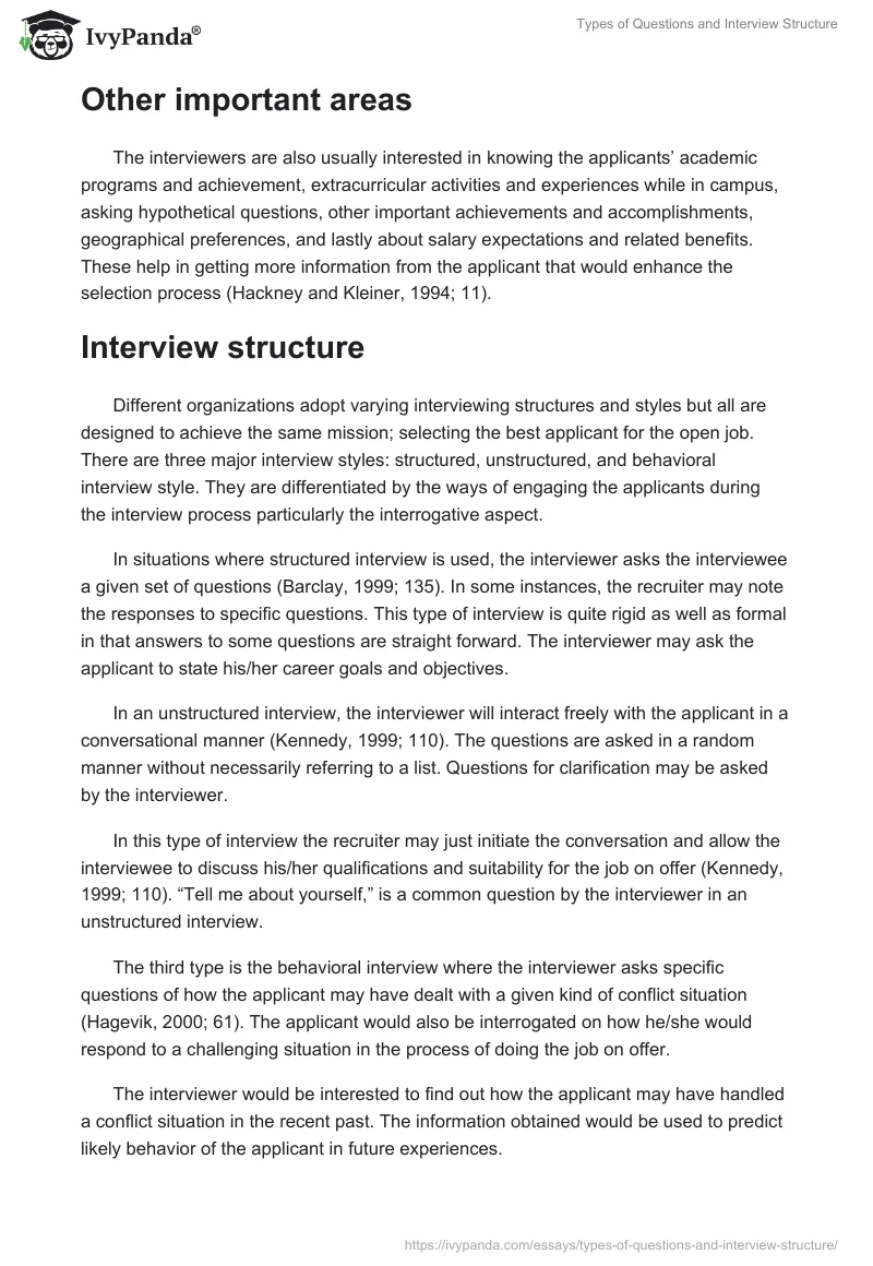 Types of Questions and Interview Structure. Page 4