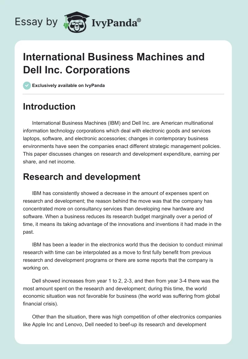 International Business Machines and Dell Inc. Corporations. Page 1