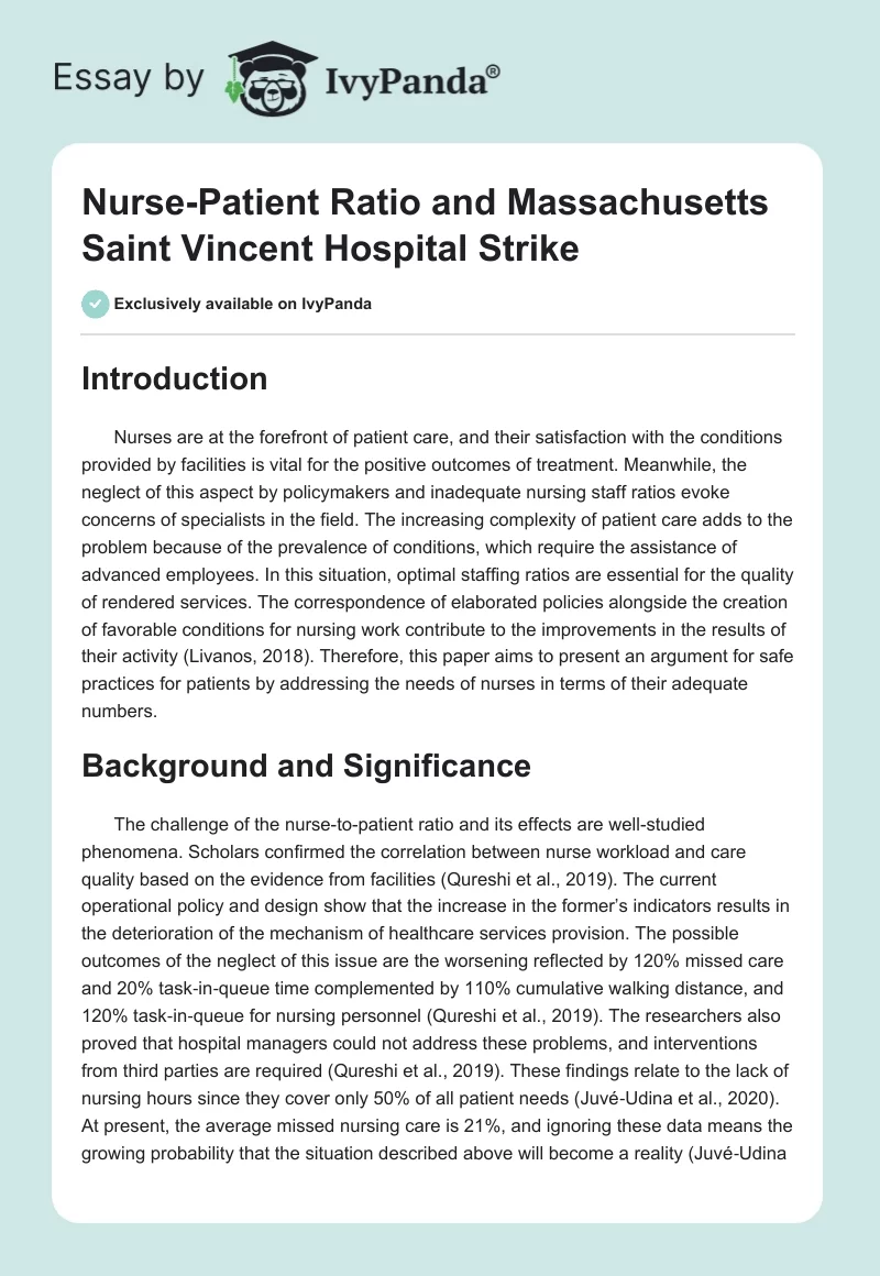 Nurse-Patient Ratio and Massachusetts Saint Vincent Hospital Strike. Page 1