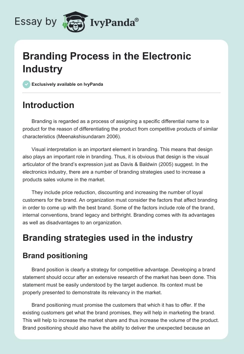 Branding Process in the Electronic Industry. Page 1