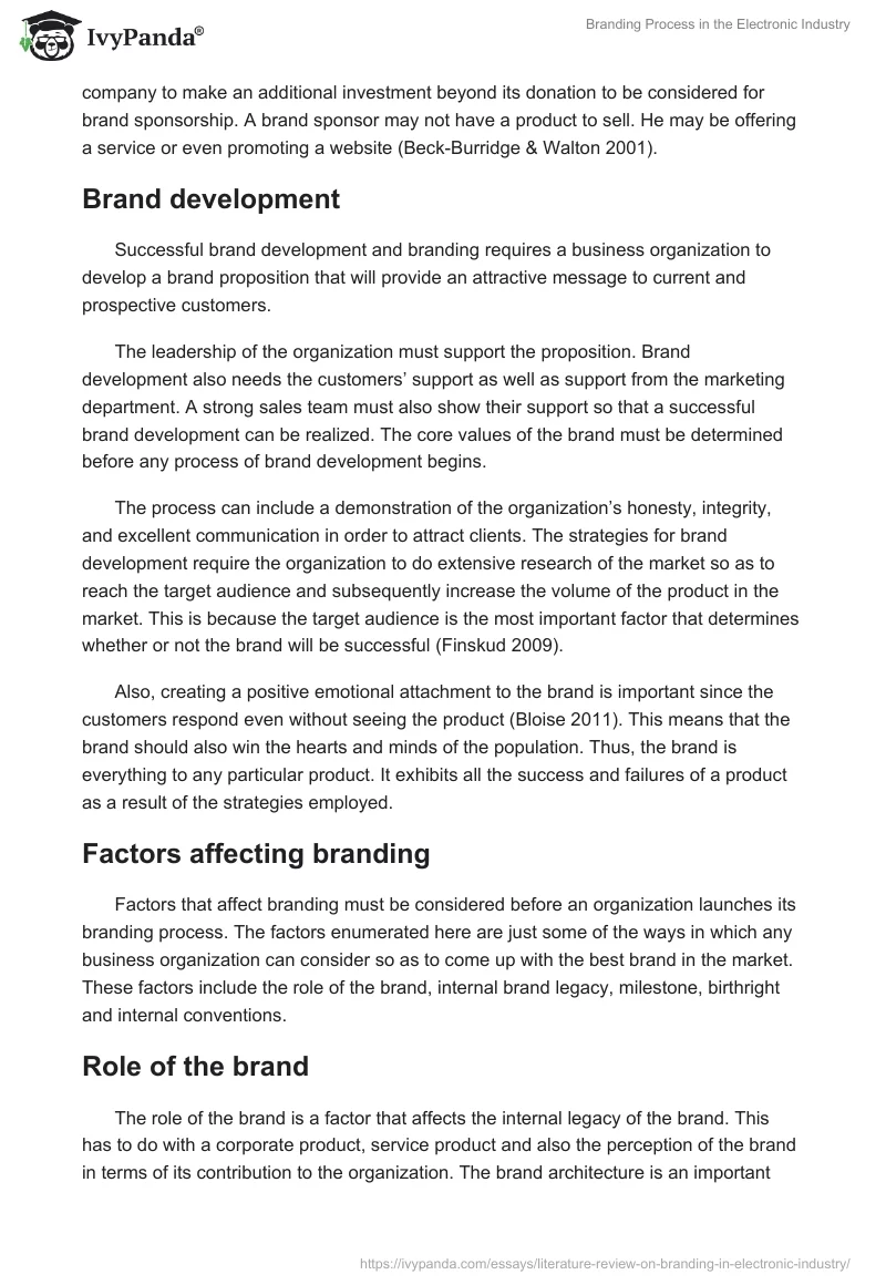 Branding Process in the Electronic Industry. Page 3