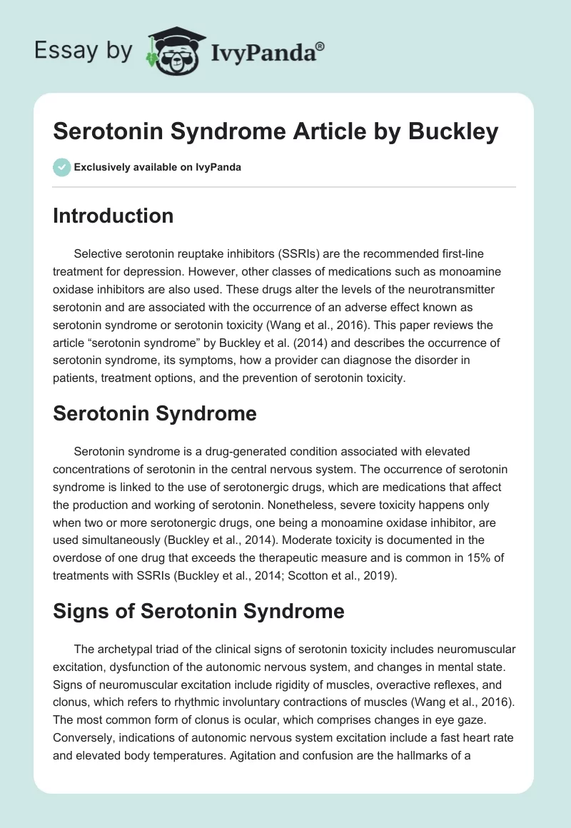 Serotonin Syndrome Article by Buckley. Page 1