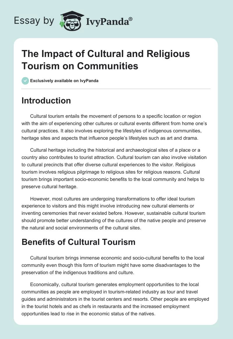 The Impact of Cultural and Religious Tourism on Communities. Page 1