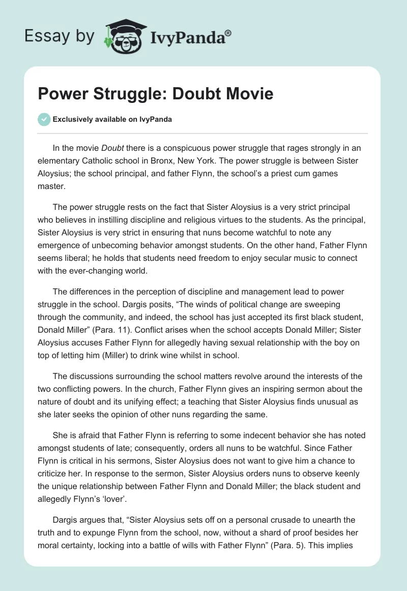 Power Struggle: "Doubt" Movie. Page 1