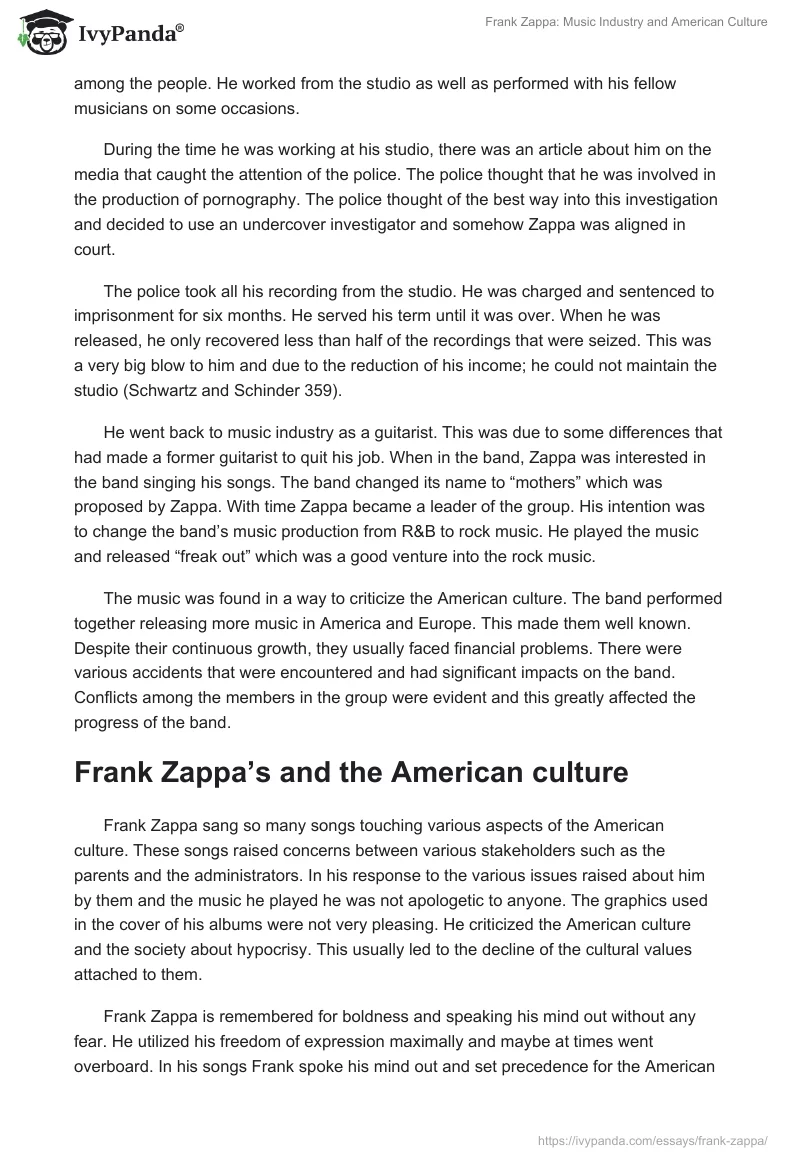 Frank Zappa: Music Industry and American Culture. Page 4