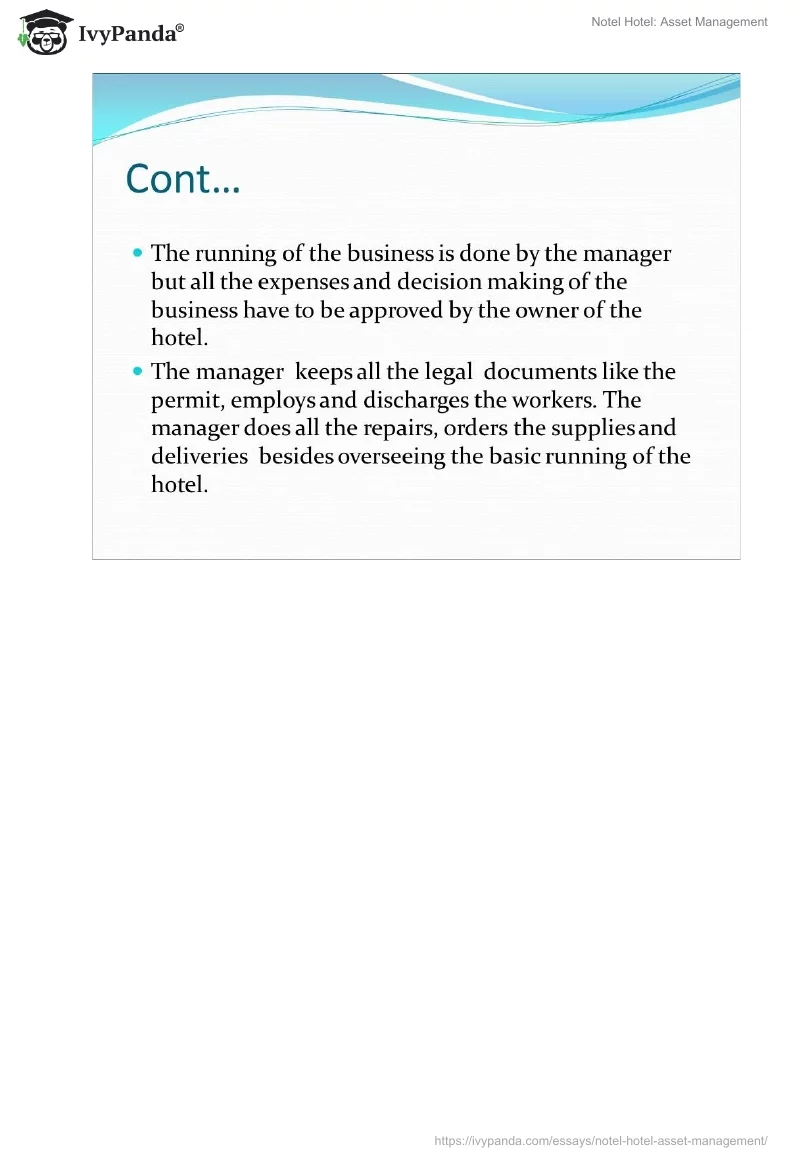 Notel Hotel: Asset Management. Page 3
