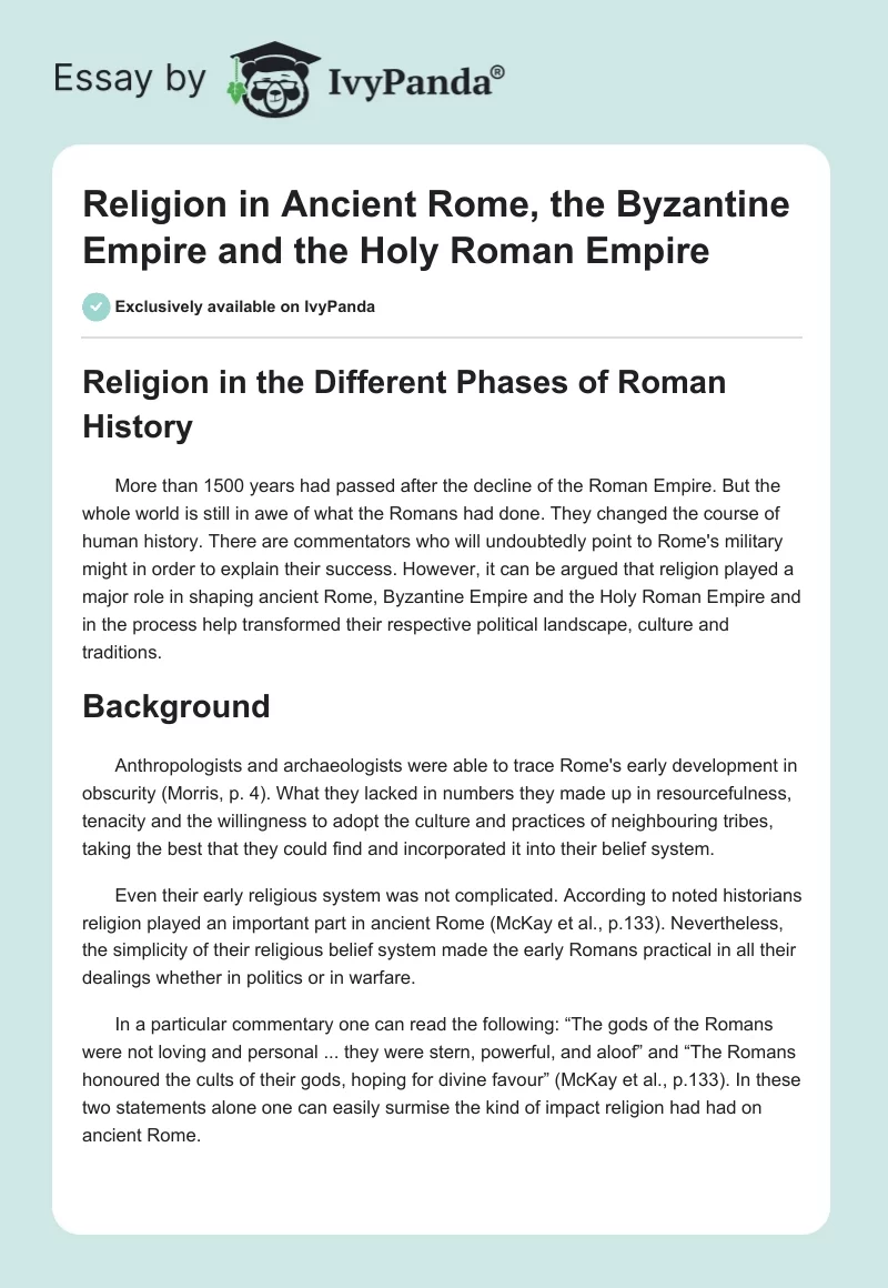 Religion in Ancient Rome, the Byzantine Empire and the Holy Roman Empire. Page 1