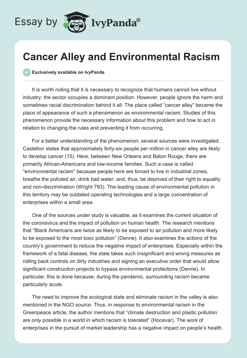 Cancer Alley and Environmental Racism. Page 1