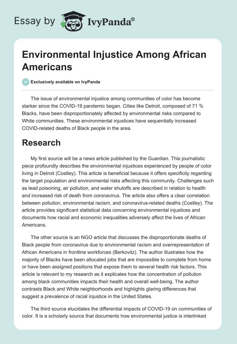 Environmental Injustice Among African Americans. Page 1
