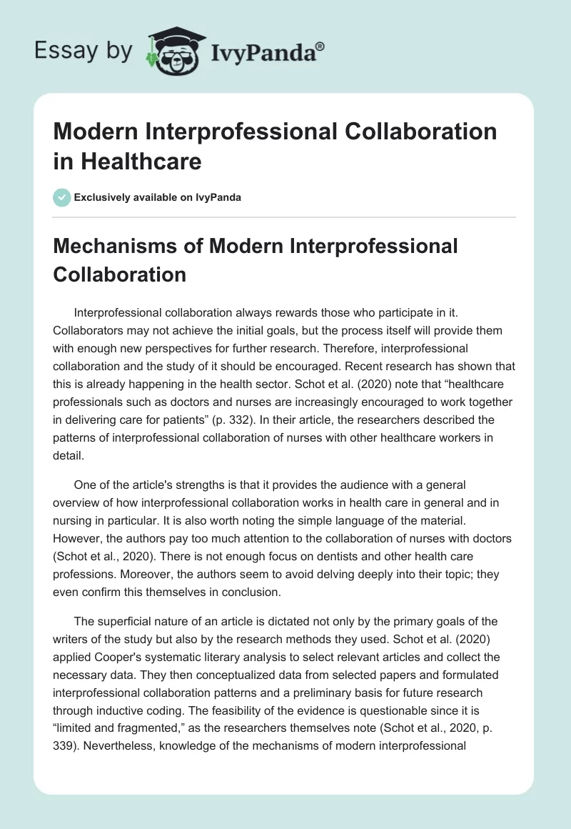 Modern Interprofessional Collaboration in Healthcare. Page 1