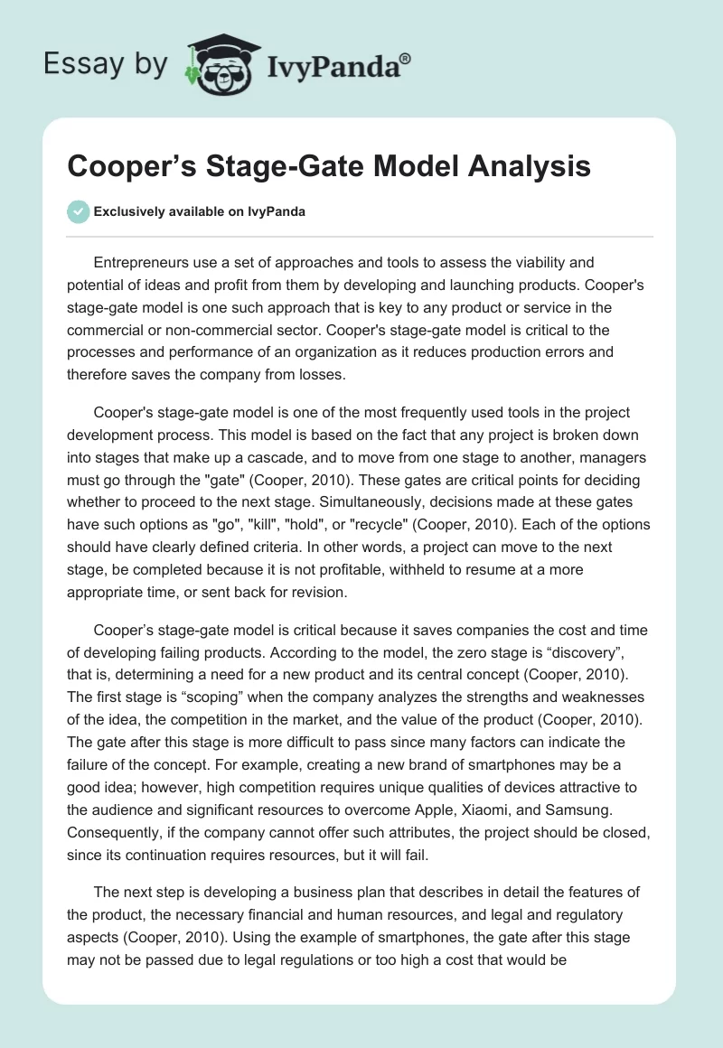Cooper’s Stage-Gate Model Analysis. Page 1