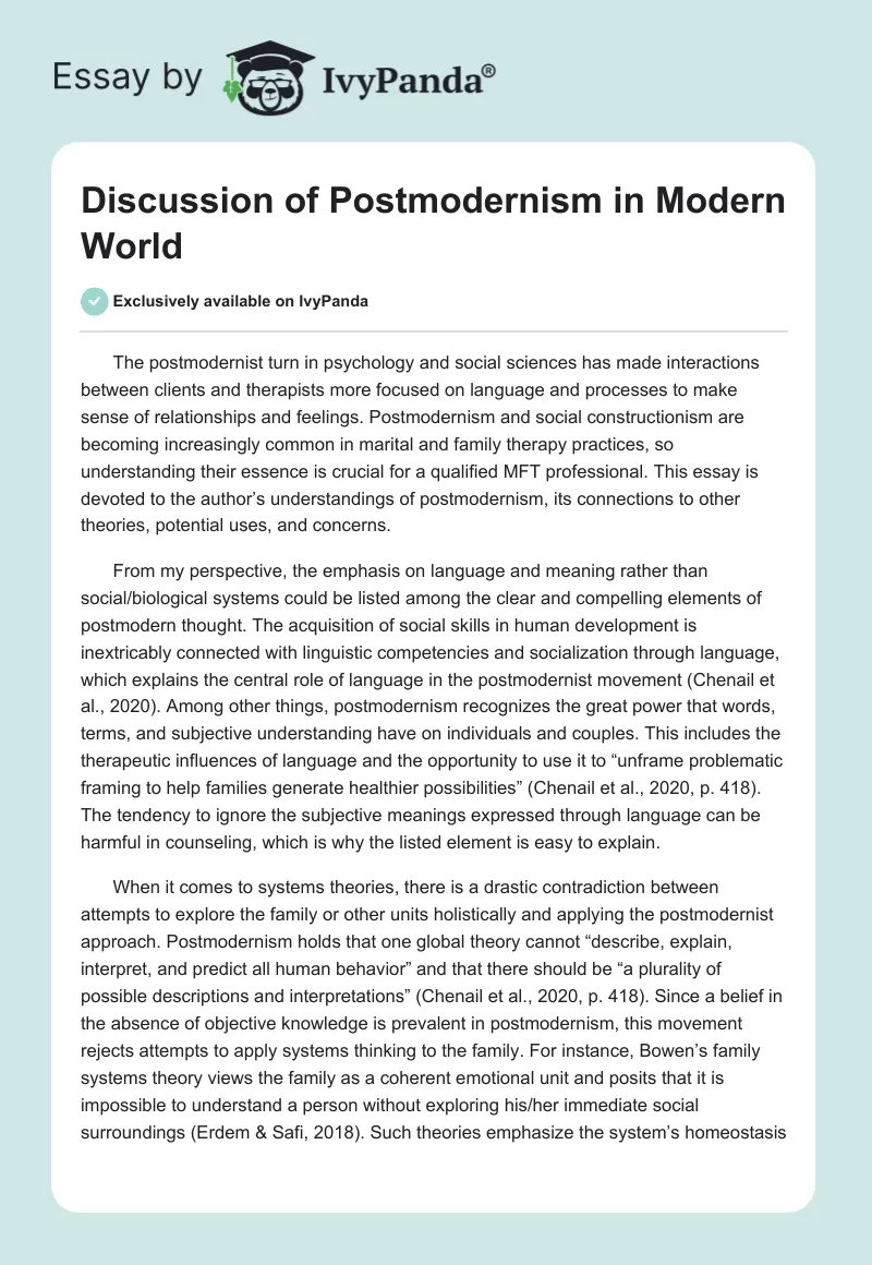 Discussion of Postmodernism in Modern World. Page 1