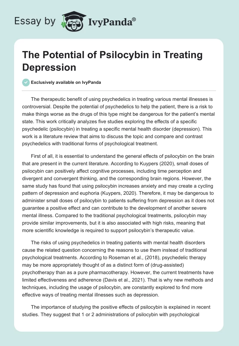 The Potential of Psilocybin in Treating Depression. Page 1
