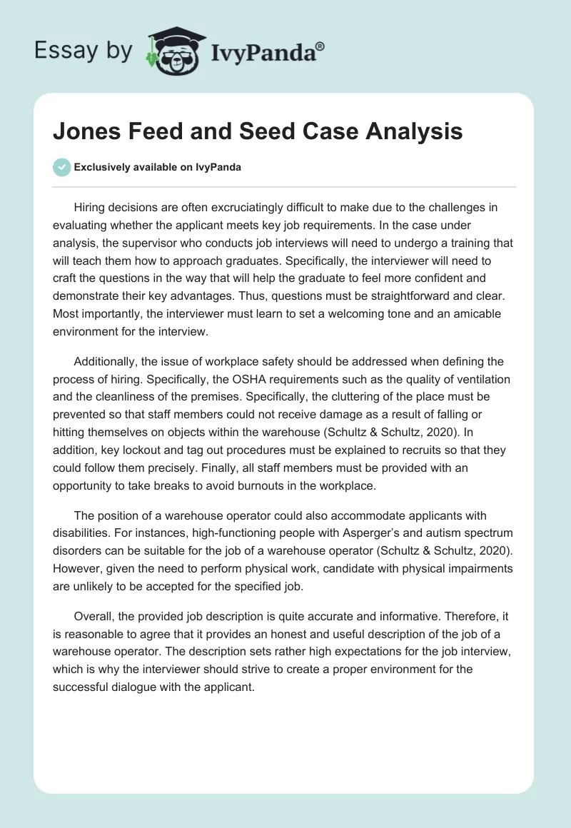 Jones Feed and Seed Case Analysis. Page 1