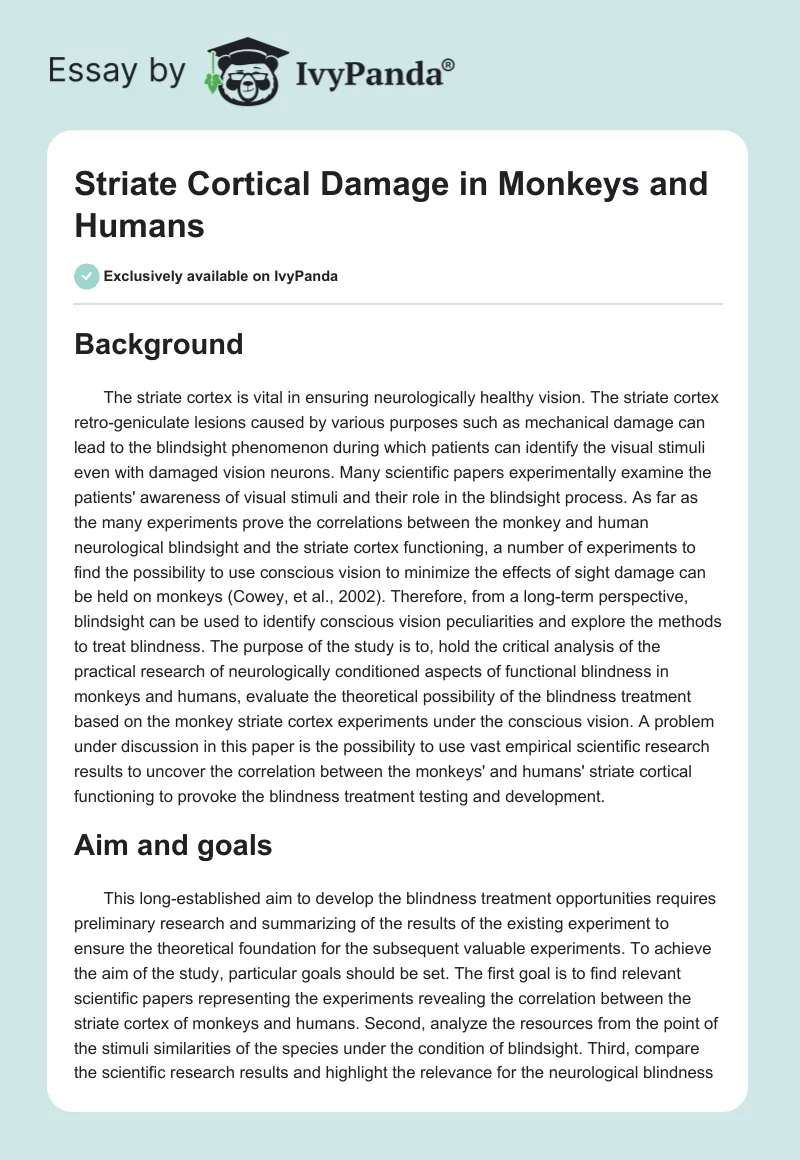 Striate Cortical Damage in Monkeys and Humans. Page 1