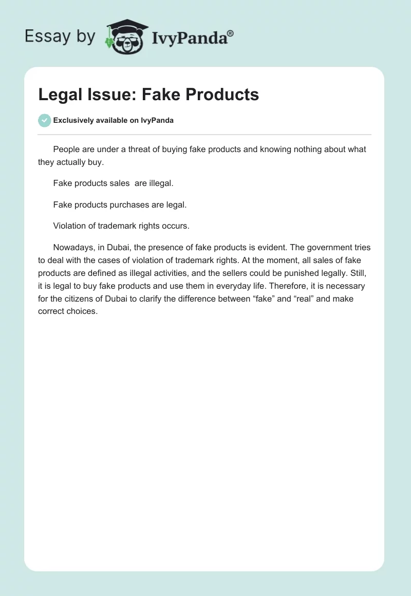 Legal Issue: Fake Products. Page 1