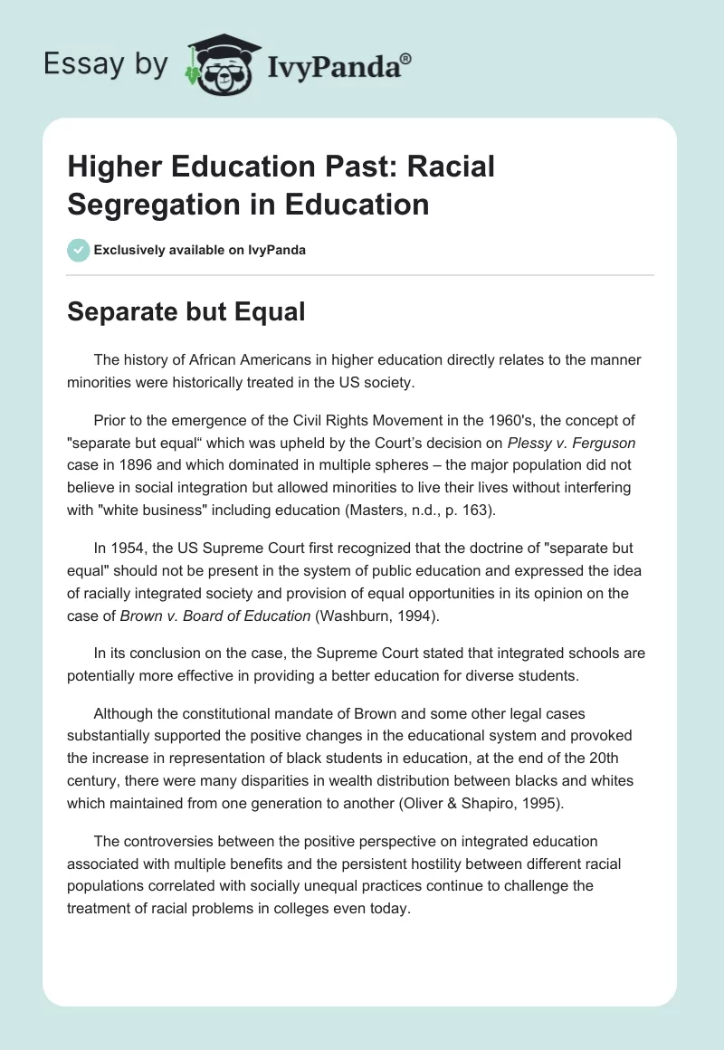 Higher Education Past: Racial Segregation in Education. Page 1