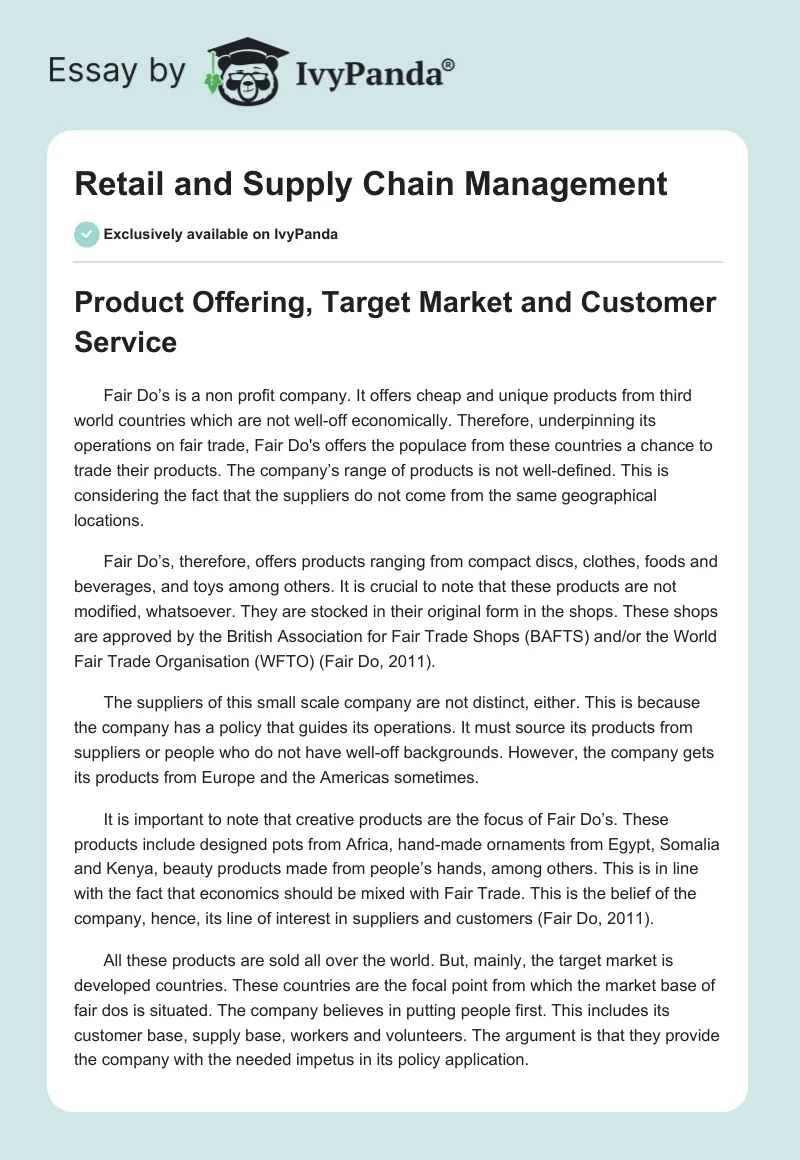 Retail and Supply Chain Management. Page 1