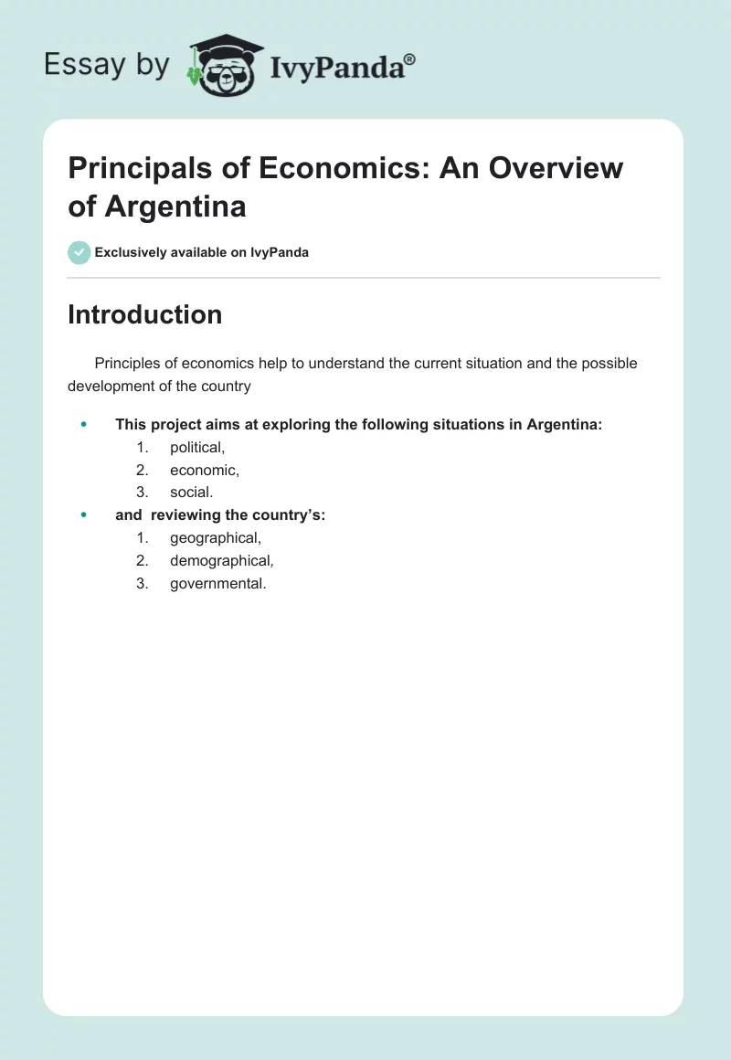 Principals of Economics: An Overview of Argentina. Page 1