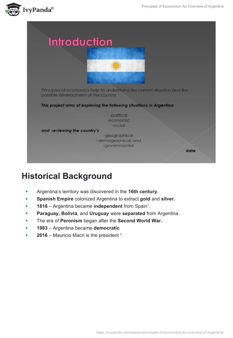 Principals of Economics: An Overview of Argentina. Page 2