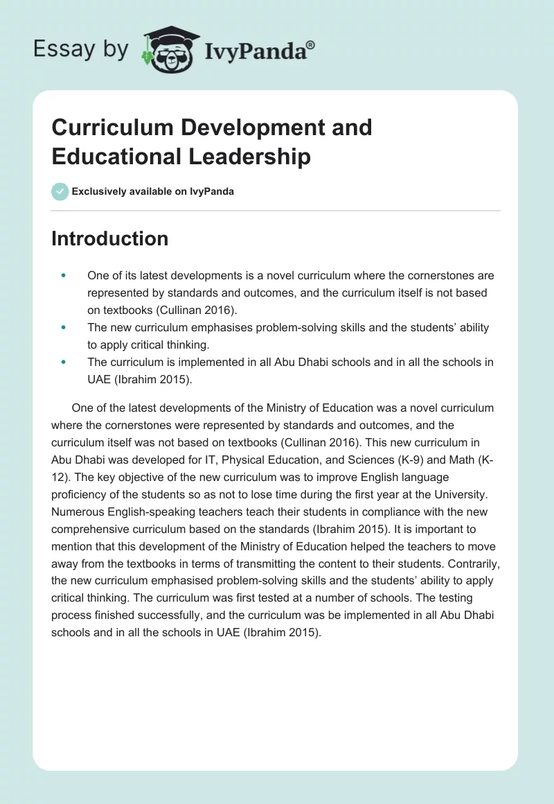Curriculum Development and Educational Leadership. Page 1