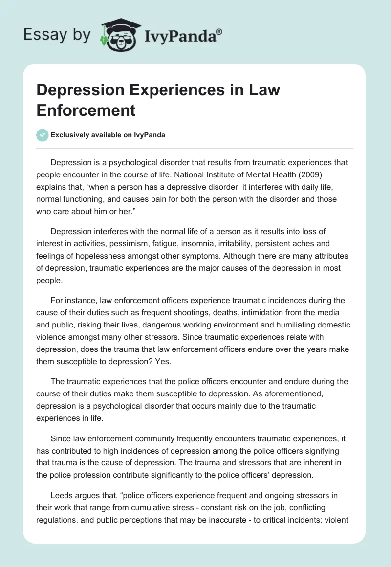 Depression Experiences in Law Enforcement. Page 1