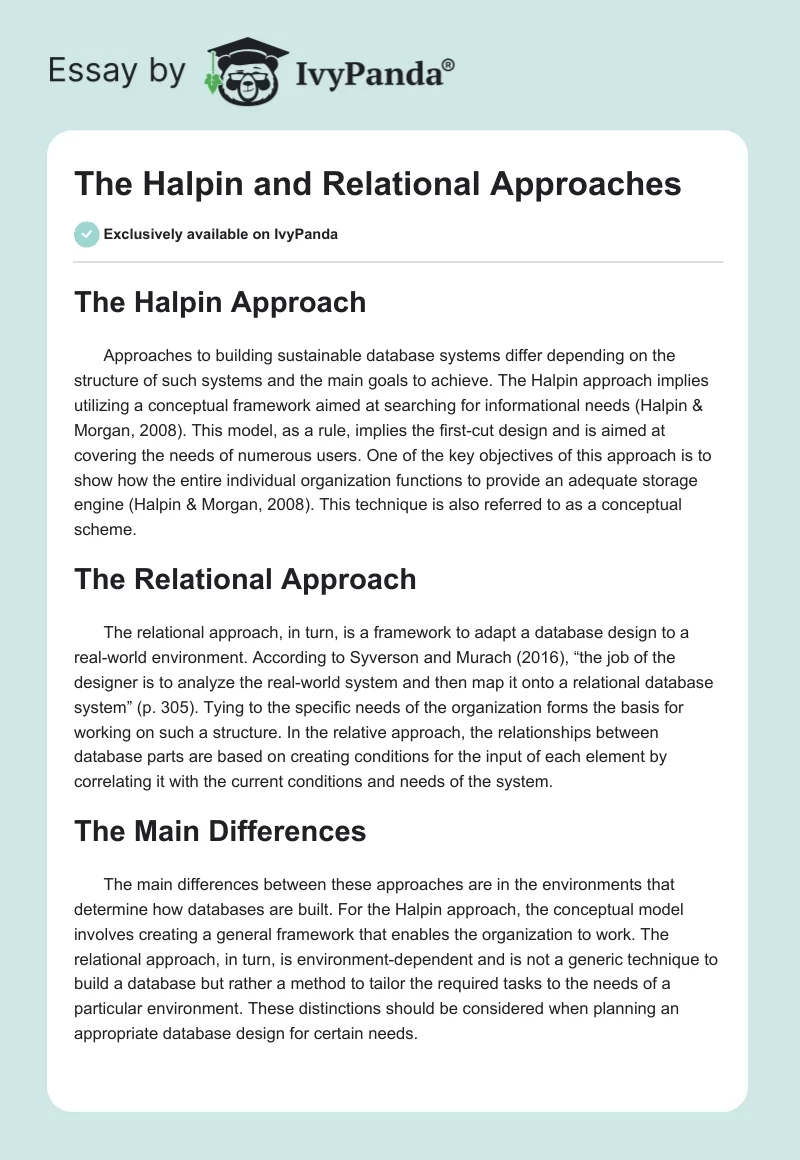 The Halpin and Relational Approaches. Page 1